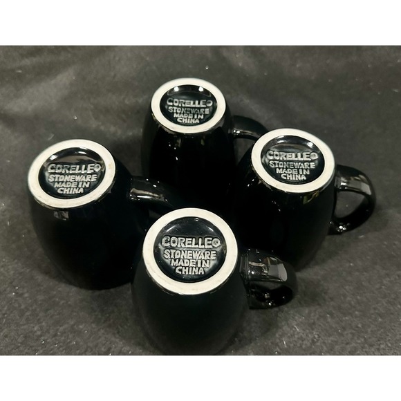 Set of 4 Fusion Black Charcoal Corelle Coordinates Stoneware Coffee‎ Cups Mugs - Picture 4 of 5